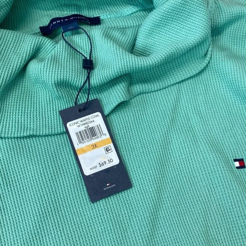 Tommy Hilfiger Cotton Waffle-Knit Turtleneck Top Green Size 3X - Picture 3 of 4